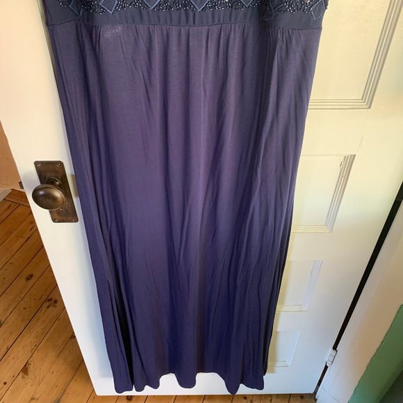 Navy Blue Beaded Neiman Marcus Maxi Dress - Picture 5 of 10